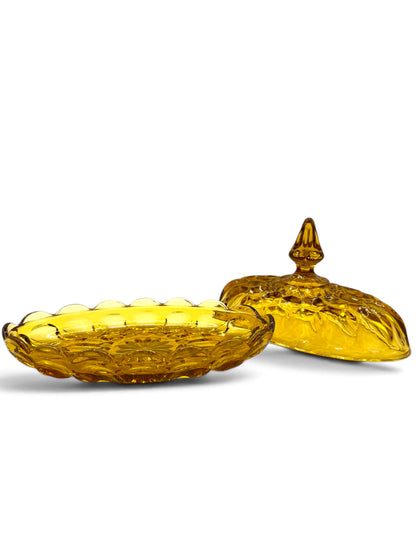 Vintage Anchor Hocking "Fairfield" Amber Glass Covered Butter Dish