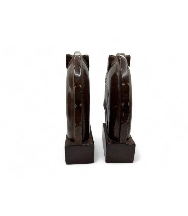 Vintage Art Deco Mahogany Horse Head Bookends Elegant Sculptural Design
