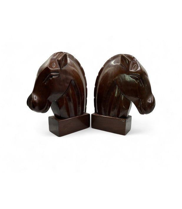  Mahogany Horse Head Bookends Elegant Sculptural Design