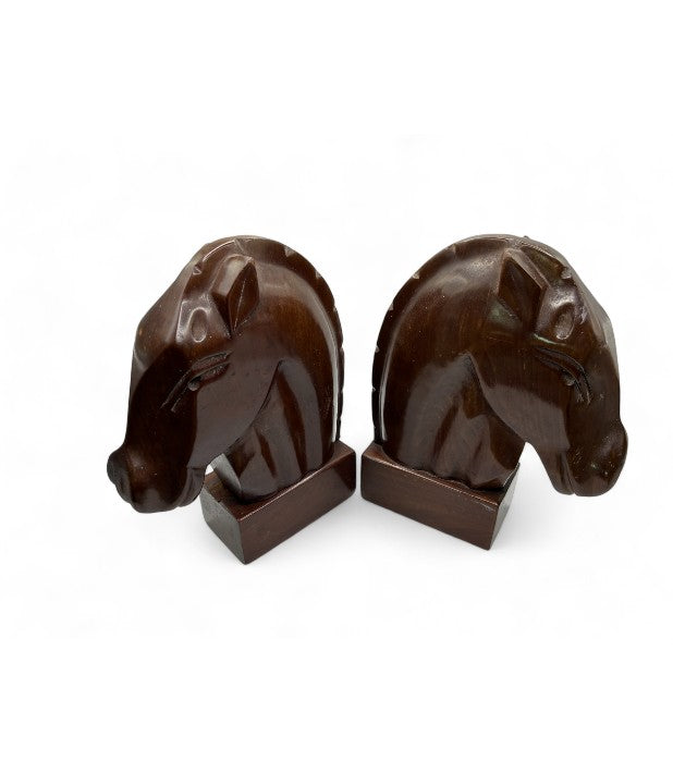 Mahogany Horse Head Bookends Elegant Sculptural Design