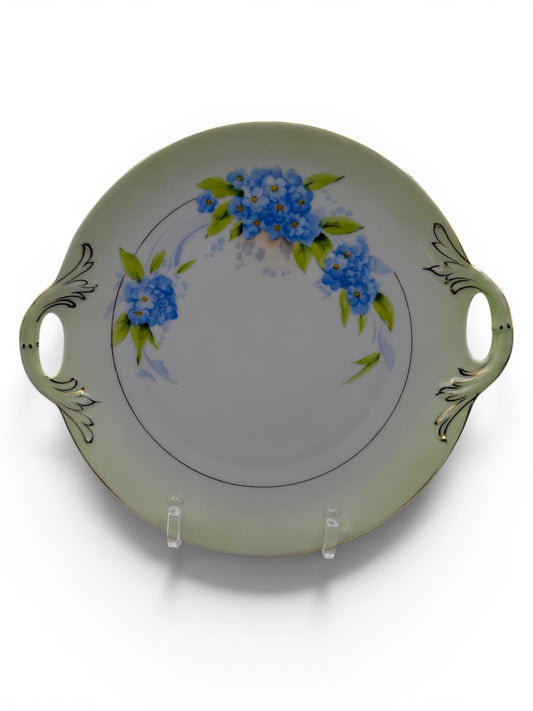 Vintage Bavaria Rosch Blue Floral Handled Cake Plate