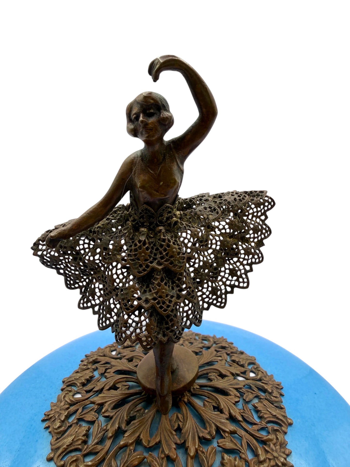 Vintage Bavarian Porcelain Ballerina Music Box with Bronze Filigree, Germany