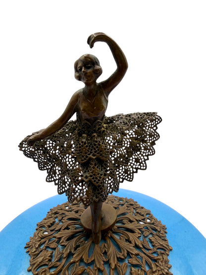 Vintage Bavarian Porcelain Ballerina Music Box with Bronze Filigree, Germany