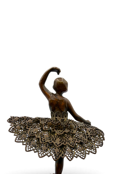 Vintage Bavarian Porcelain Ballerina Music Box with Bronze Filigree, Germany