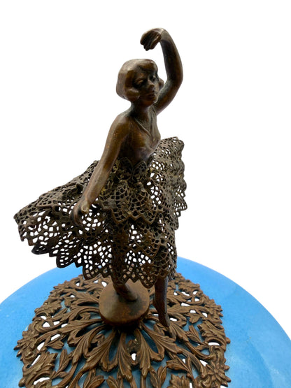 Vintage Bavarian Porcelain Ballerina Music Box with Bronze Filigree, Germany