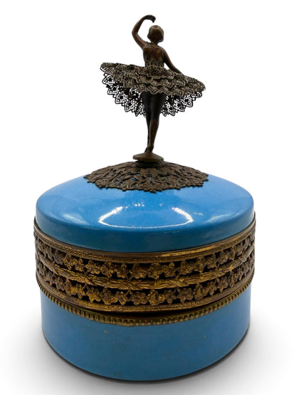 Vintage Bavarian Porcelain Ballerina Music Box with Bronze Filigree, Germany
