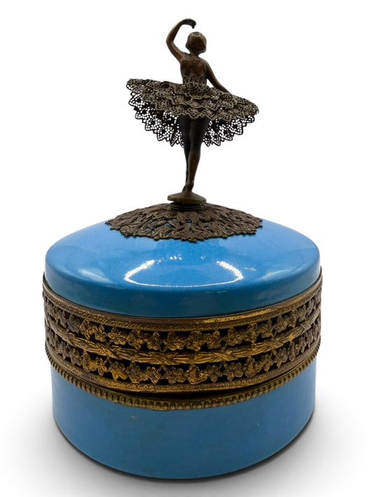 Vintage Bavarian Porcelain Ballerina Music Box with Bronze Filigree, Germany
