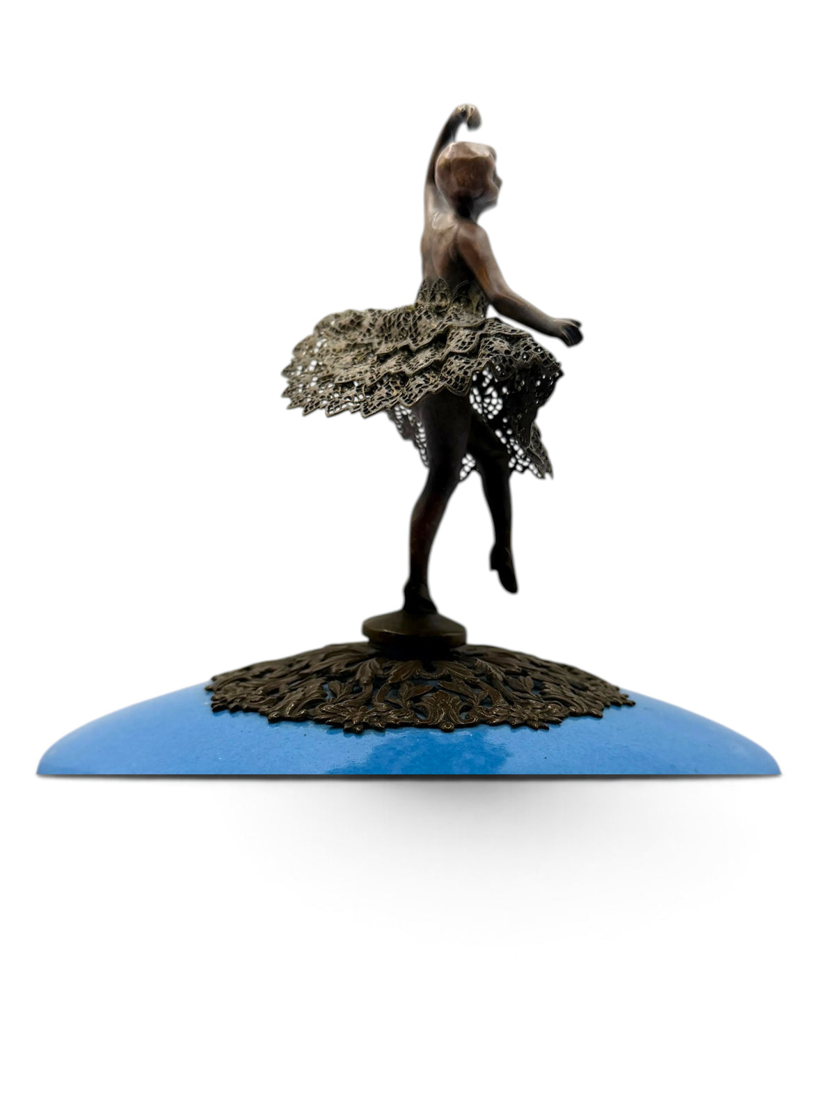 Vintage Bavarian Porcelain Ballerina Music Box with Bronze Filigree, Germany
