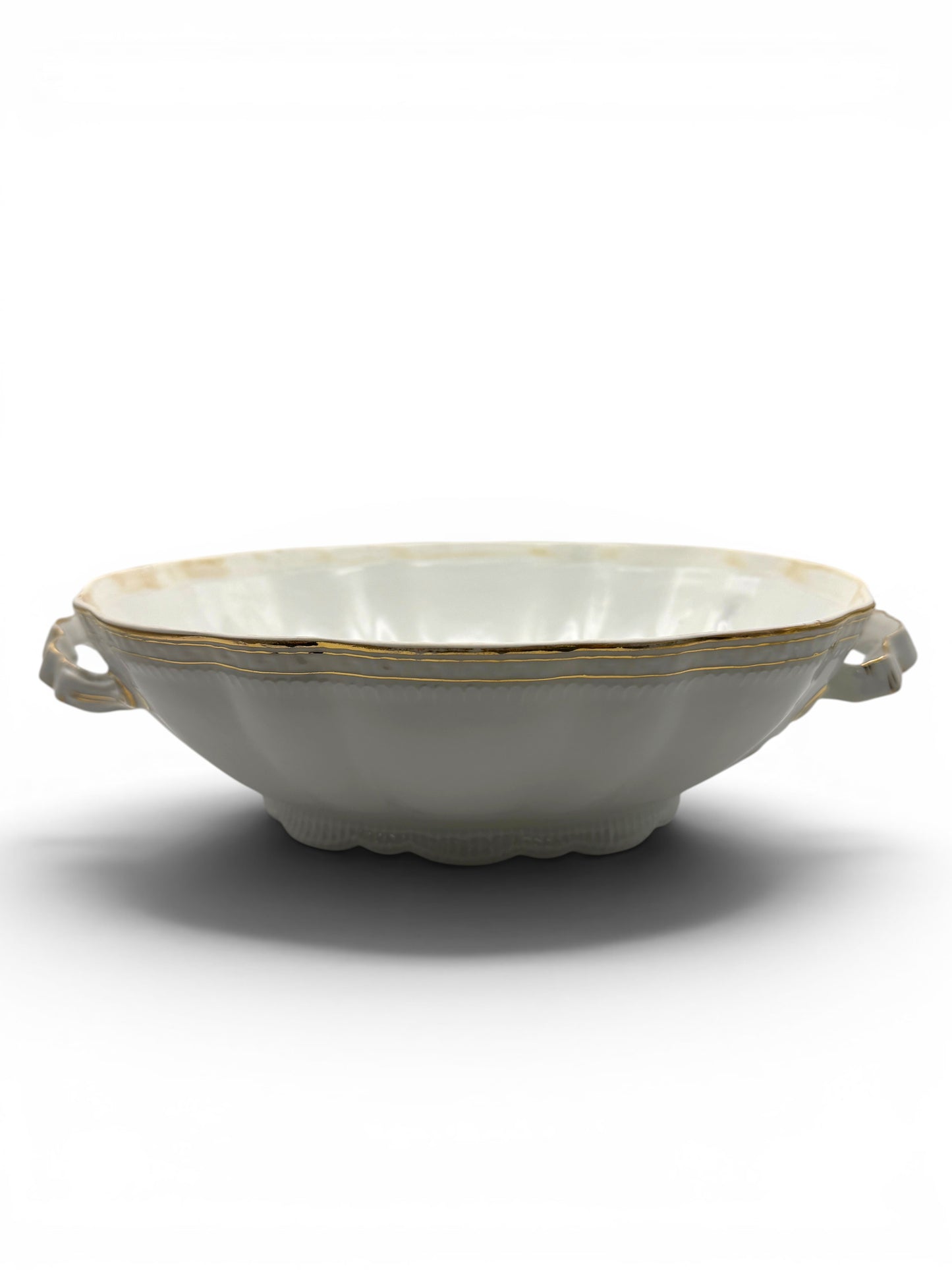 Vintage Bavarian White Porcelain Serving Bowl with Gold Trim