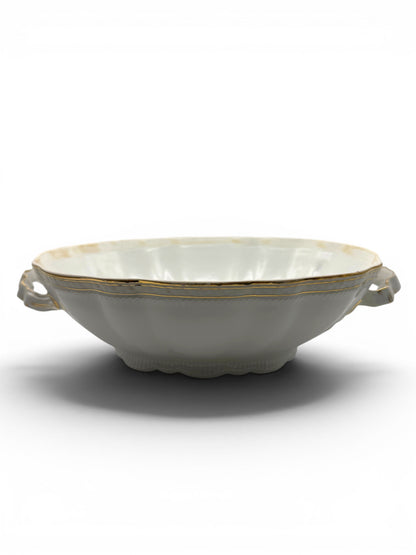 Vintage Bavarian White Porcelain Serving Bowl with Gold Trim