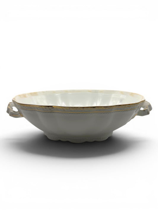 Vintage Bavarian White Porcelain Serving Bowl with Gold Trim