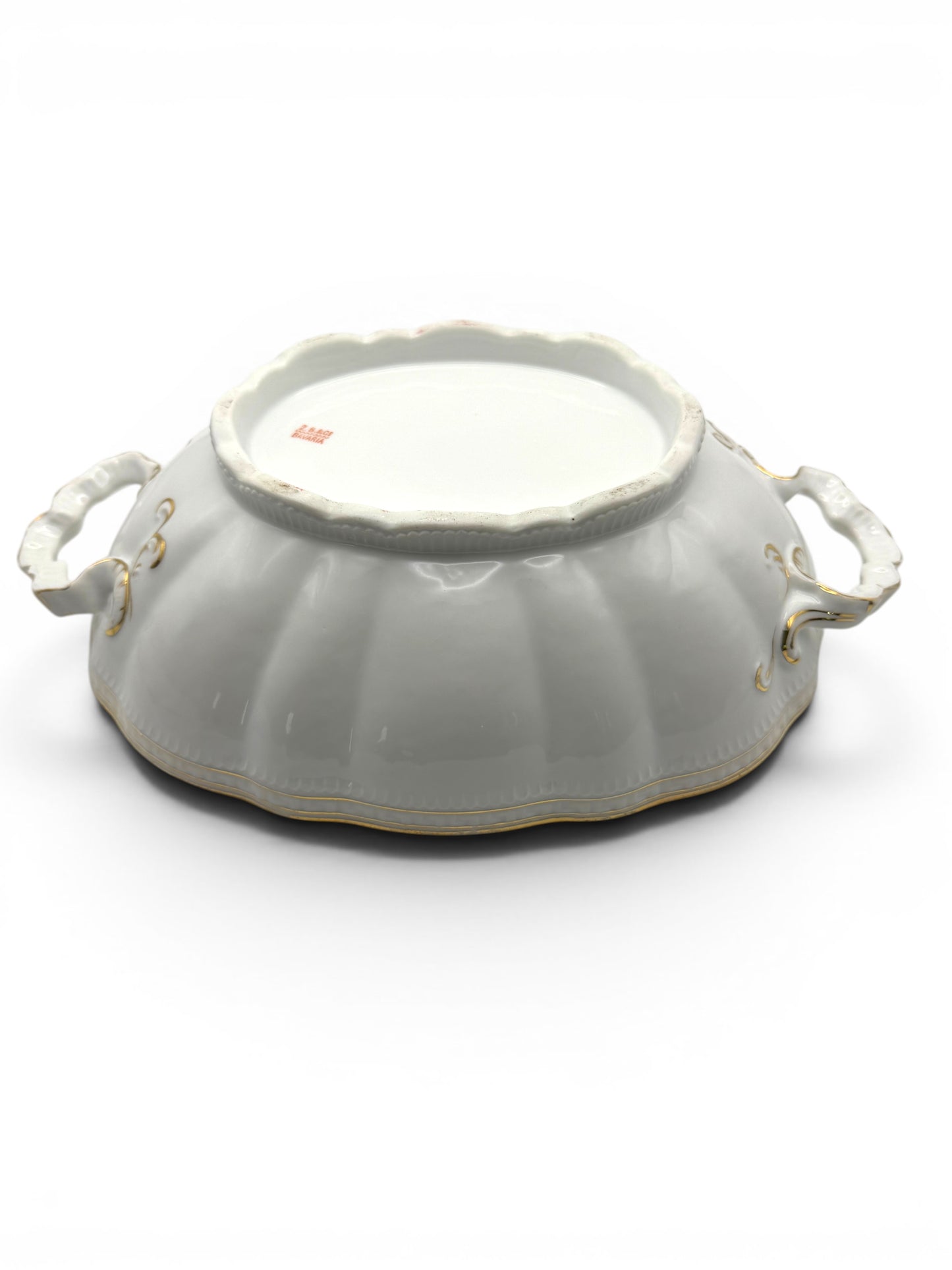 Vintage Bavarian White Porcelain Serving Bowl with Gold Trim