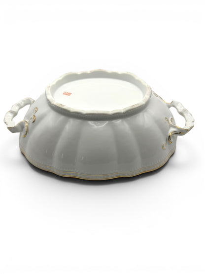 Vintage Bavarian White Porcelain Serving Bowl with Gold Trim