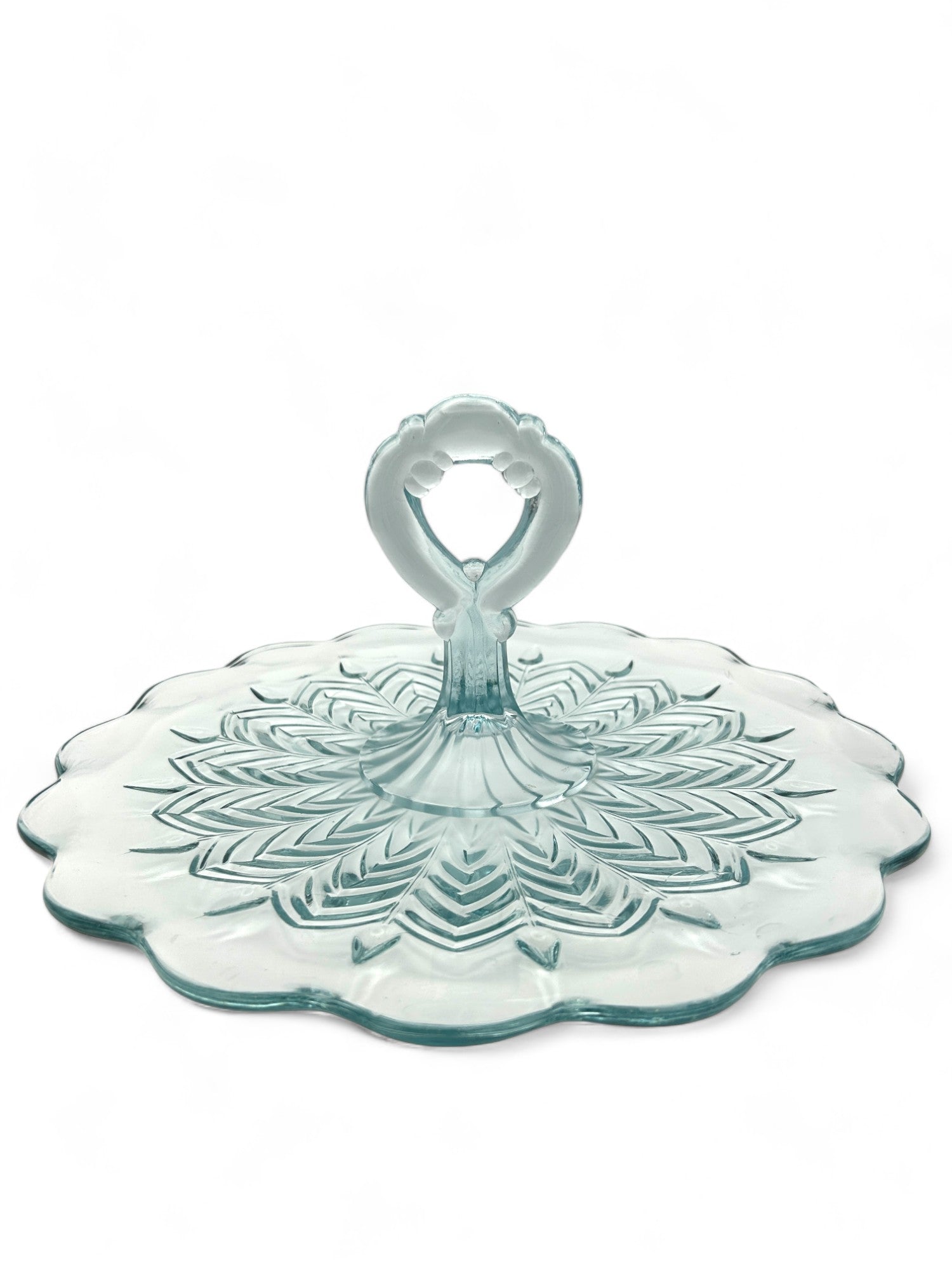  Carnival Glass Feather Blue Serving Tray