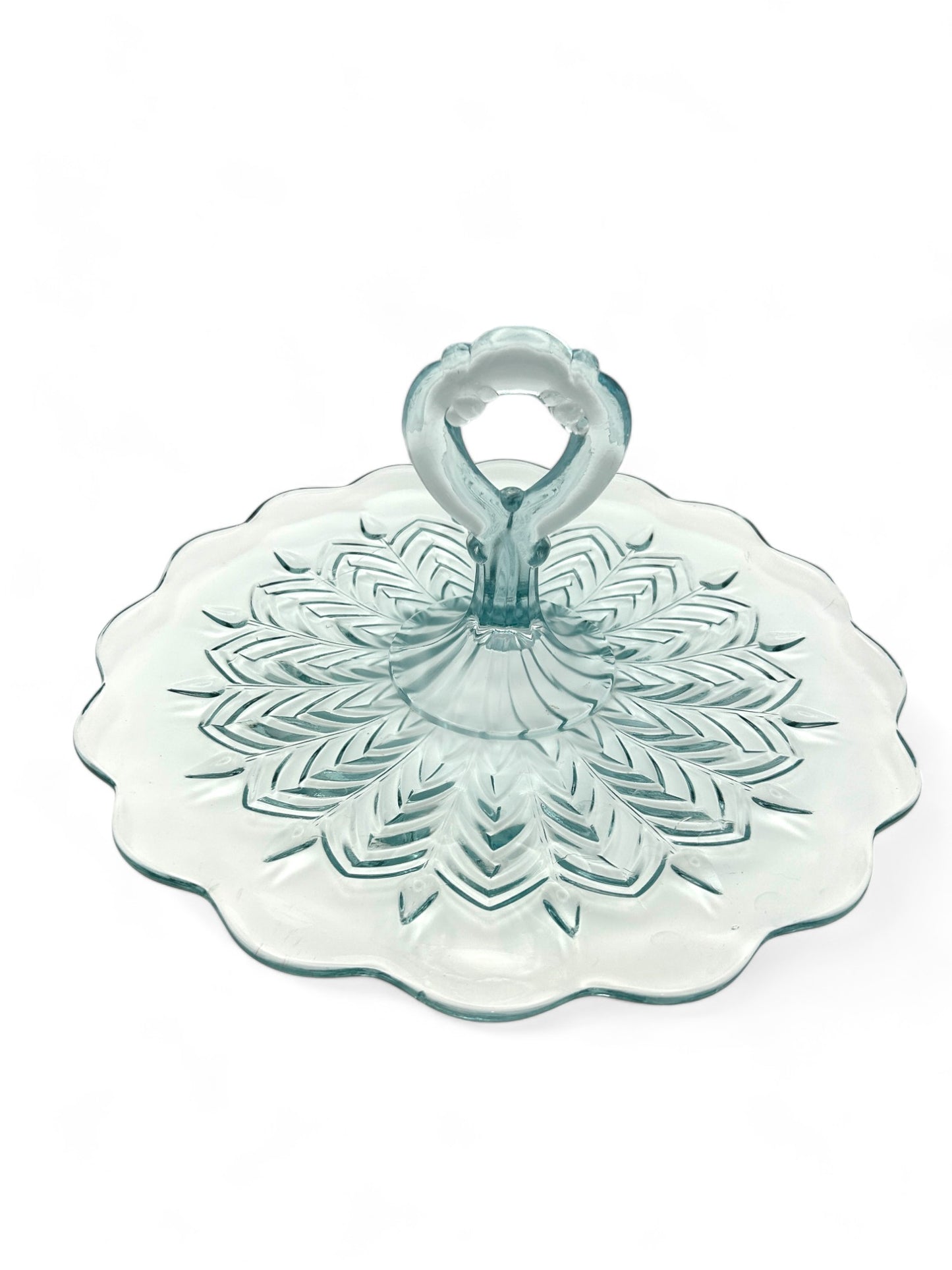 Vintage Carnival Glass Feather Blue Serving