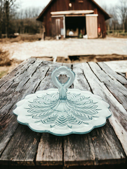 Carnival Glass Feather Blue Serving Tray