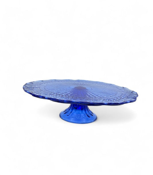 Vintage Cobalt Blue Pressed Glass Pedestal Cake Stand – Vintage Tableware