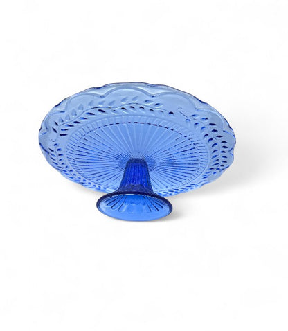 Vintage Cobalt Blue Pressed Glass Pedestal Cake Stand – Vintage Tableware