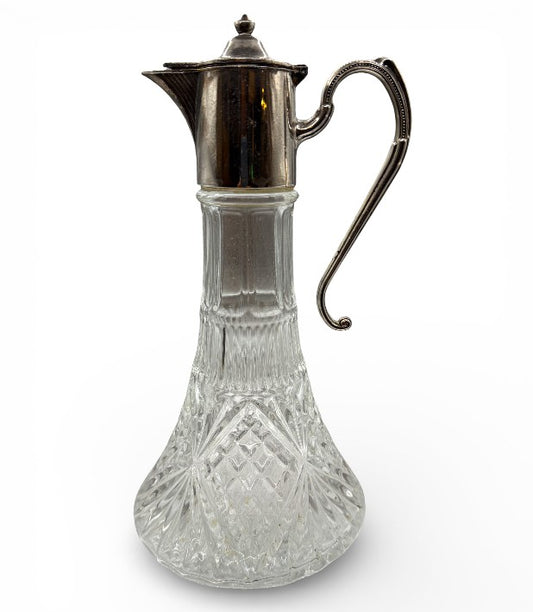 Vintage Cut Crystal Carafe with Silver-Plated Mounts (Made in England)| Barware / Decanter