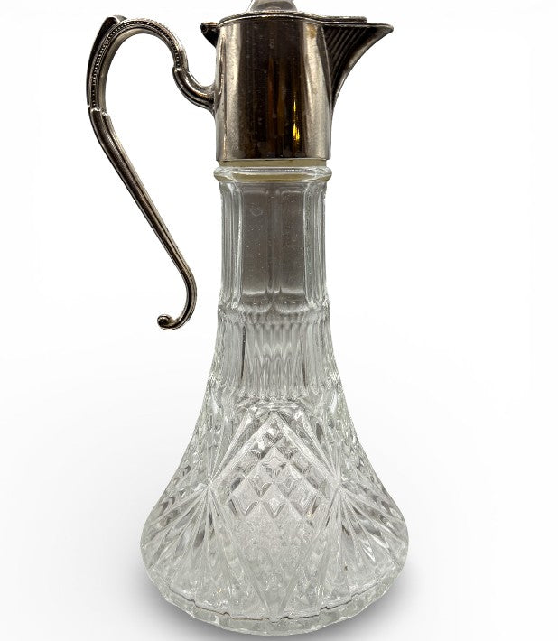 Vintage Cut Crystal Carafe with Silver-Plated Mounts (Made in England)| Barware / Decanter