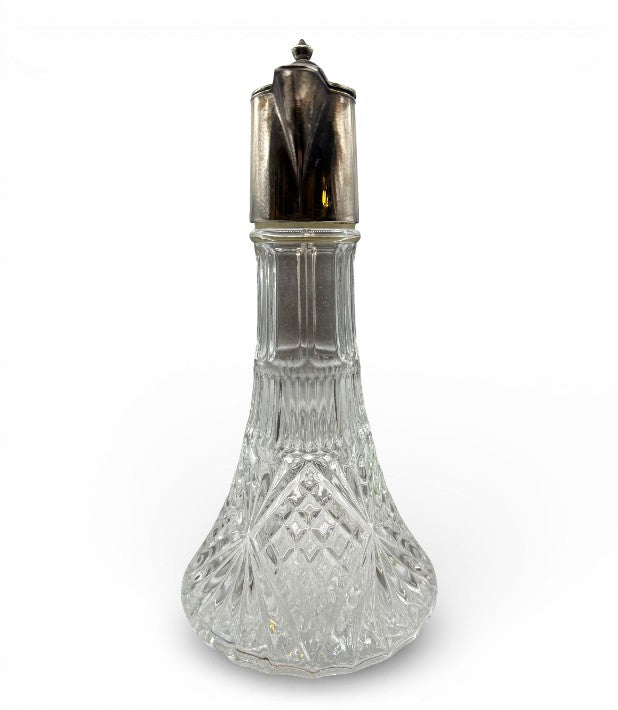 Vintage Cut Crystal Carafe with Silver-Plated Mounts (Made in England)| Barware / Decanter