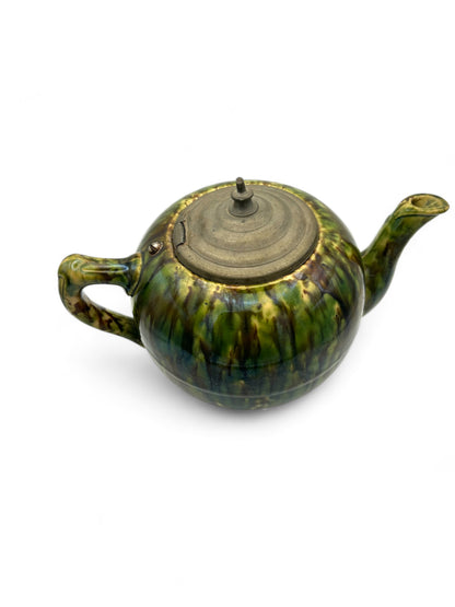 Vintage Drip Glaze Ceramic Teapot With Metal Lid