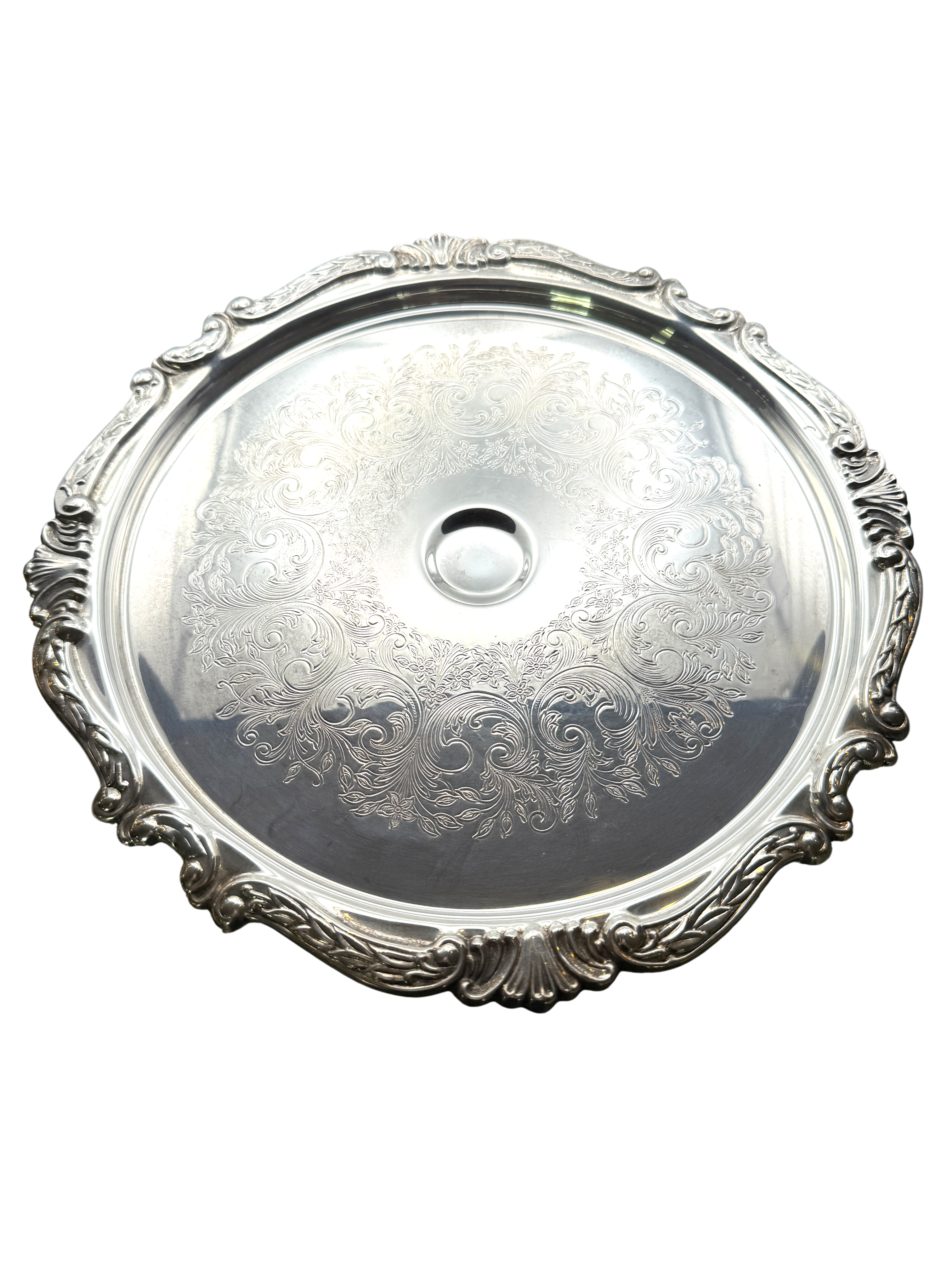 Vintage English Scroll Silverplate Cake Stand