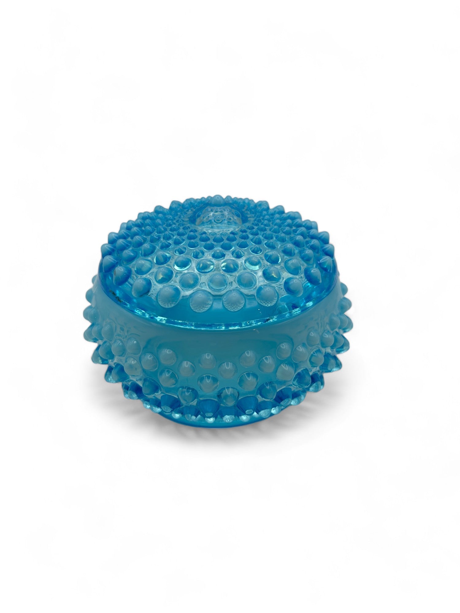 Vintage Fenton Blue Opalescent Hobnail Glass Trinket Dish