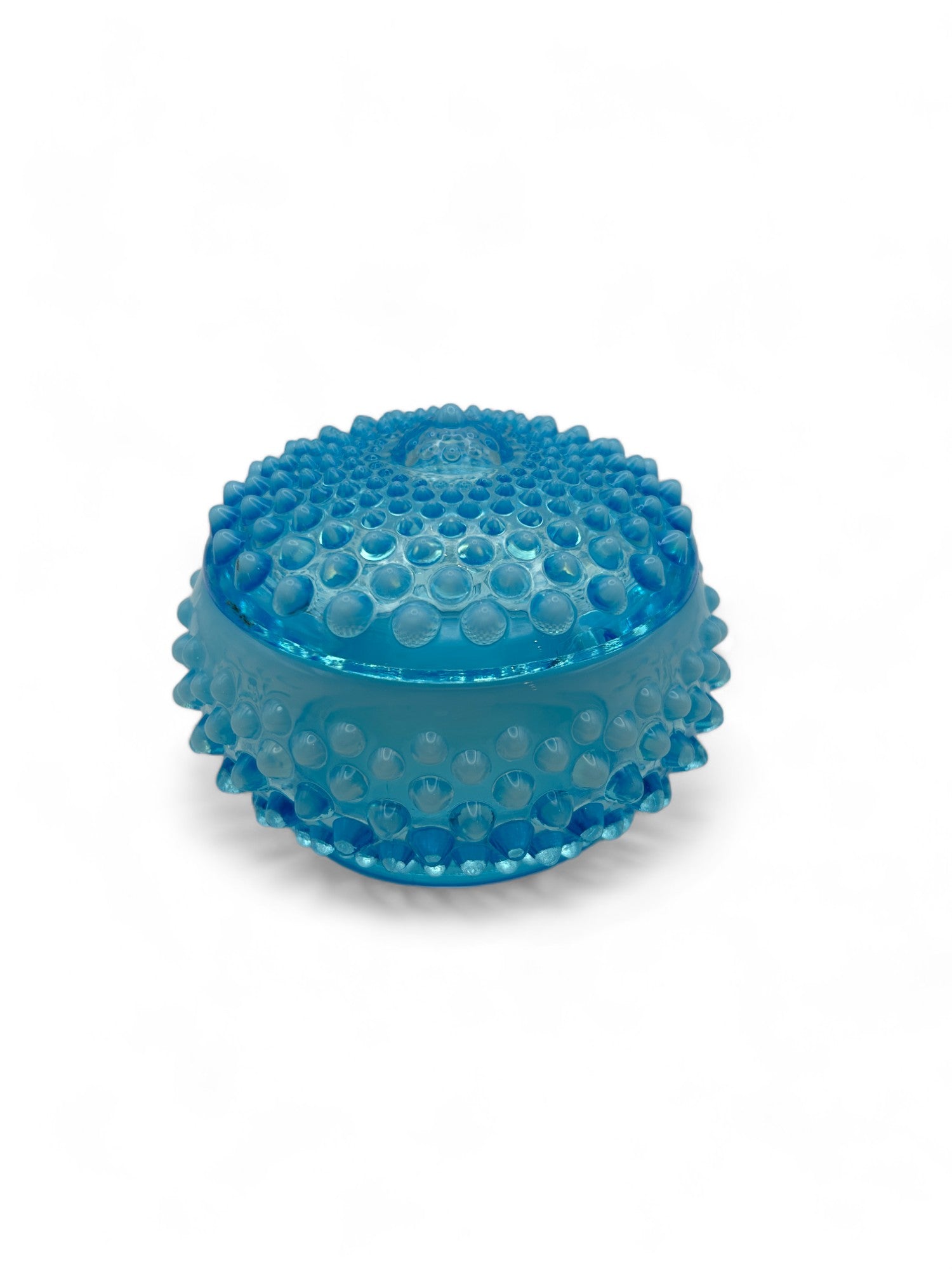 Fenton Blue Opalescent Hobnail Glass Trinket Dish.