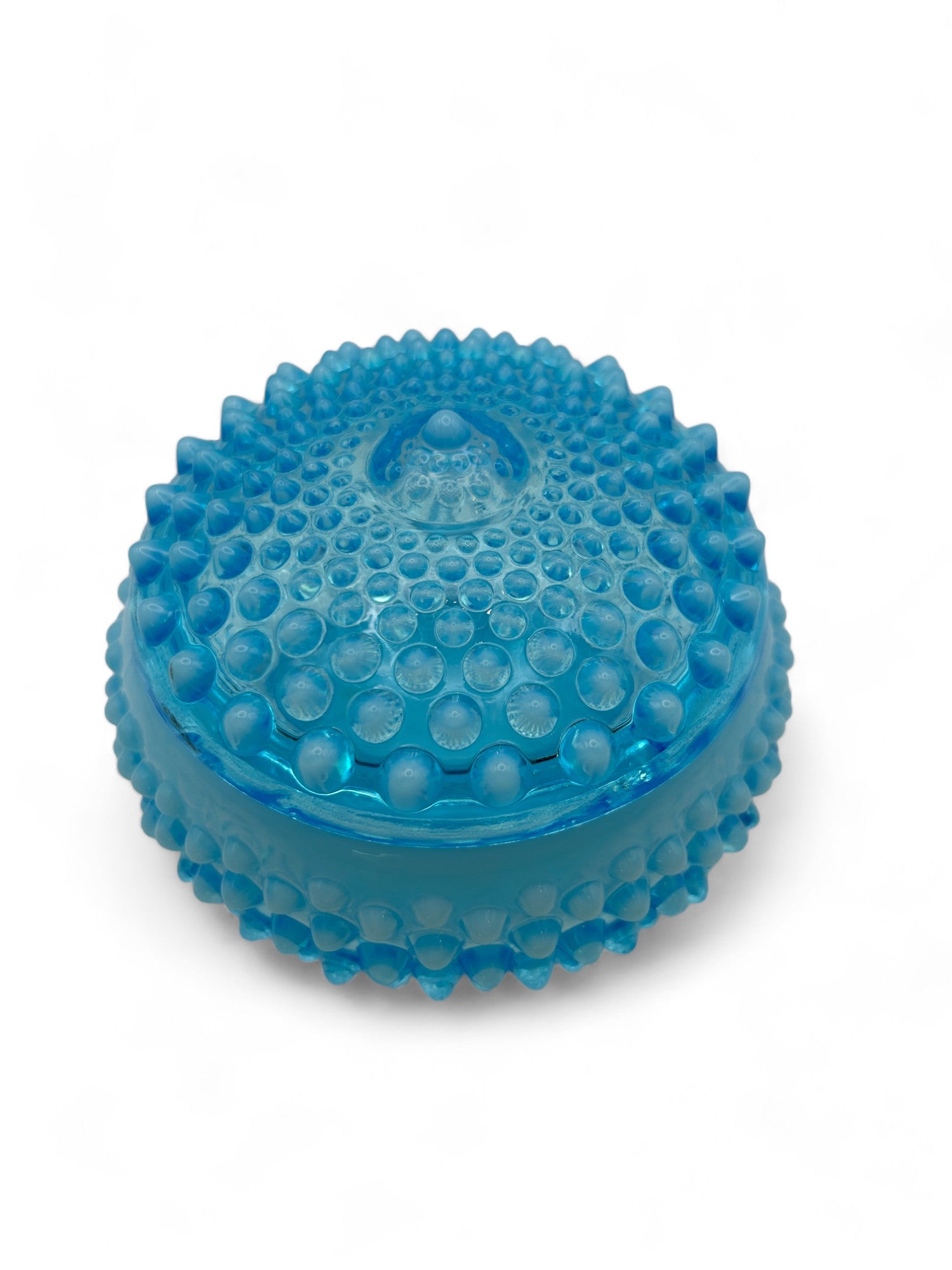 Vintage Fenton Blue Opalescent Hobnail Glass Trinket Dish
