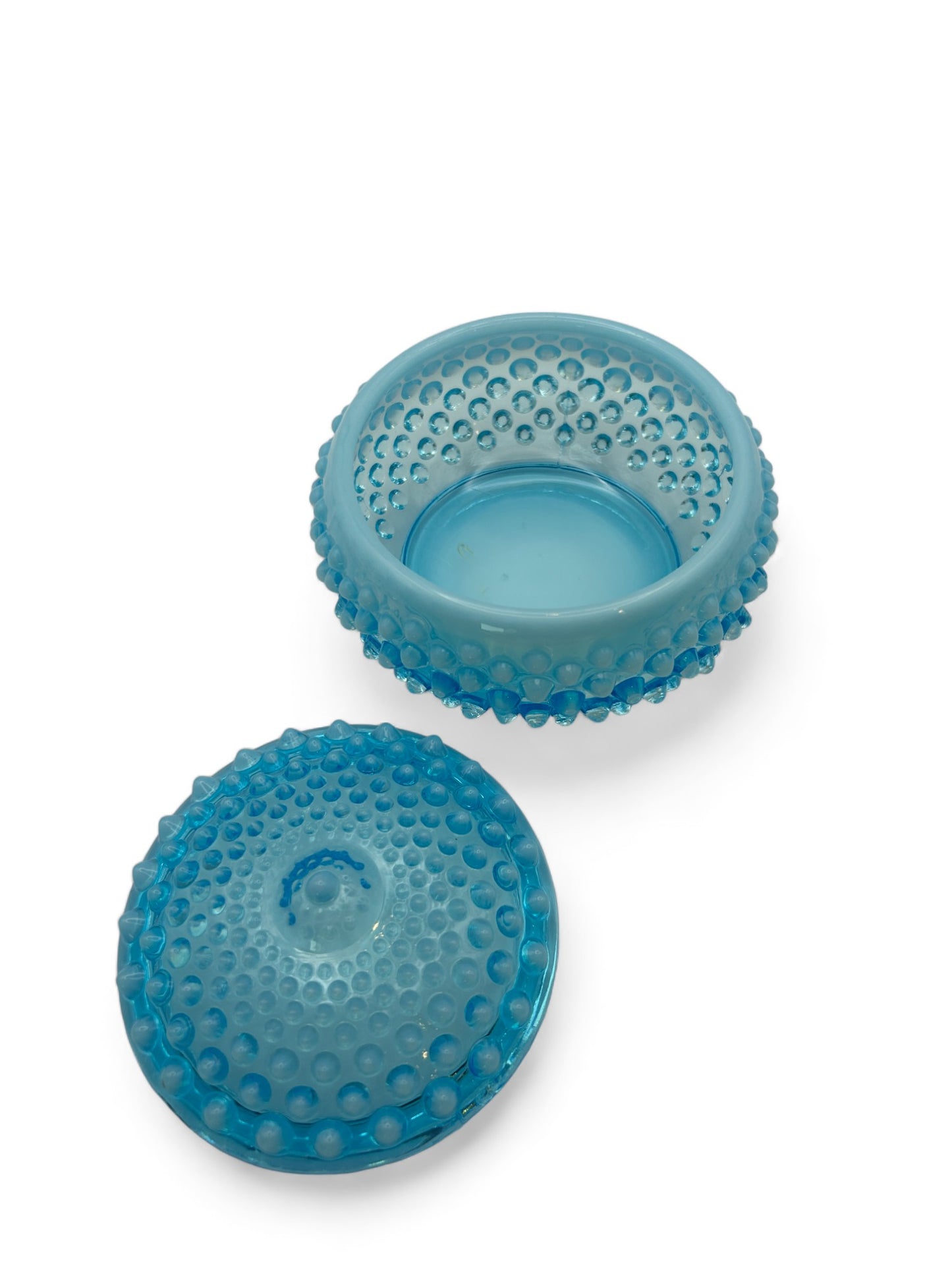 Vintage Fenton Blue Opalescent Hobnail Glass Trinket Dish