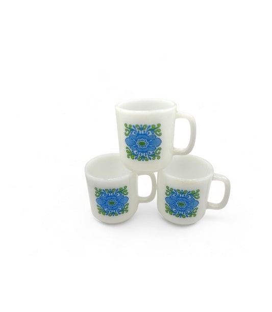Vintage Floral Milk Glass Coffee Cups Set of Three