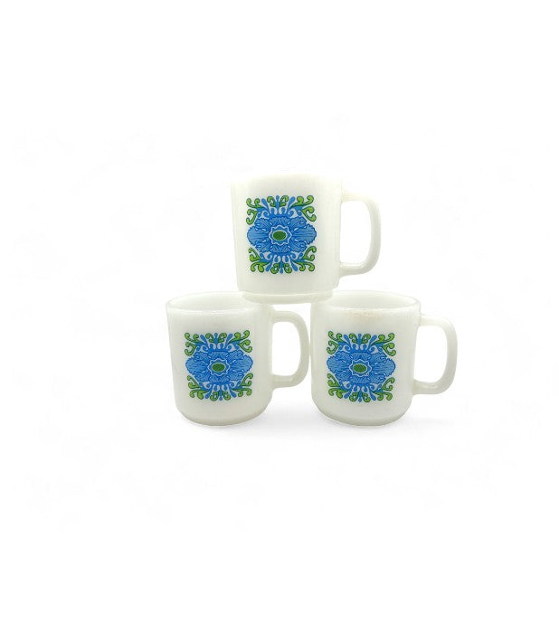 Vintage Floral Milk Glass Coffee Cups