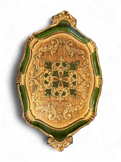 Vintage Florentine Gilt Wood Tray — Green, Gold & Red