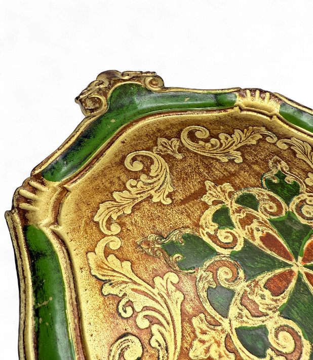 Vintage Florentine Gilt Wood Tray — Green, Gold & Red