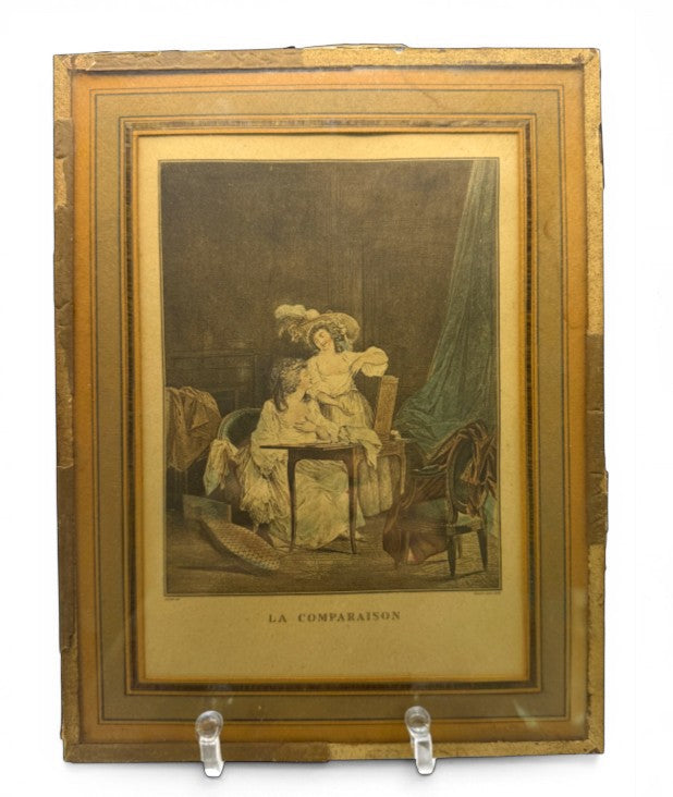 Vintage Framed French “La Comparaison” Print
