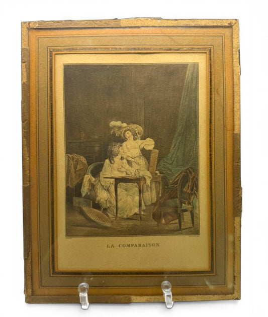 Vintage Framed French “La Comparaison” Print