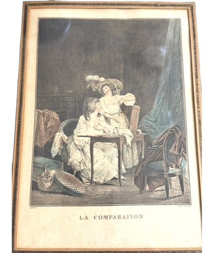 Vintage Framed French “La Comparaison” Print