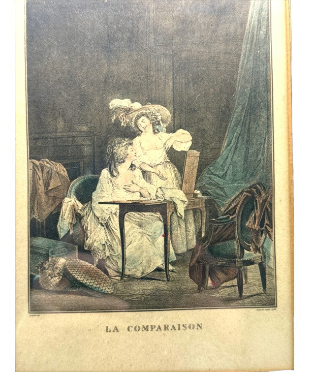 Vintage Framed French “La Comparaison” Print