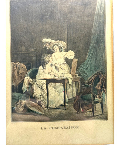 Vintage Framed French “La Comparaison” Print