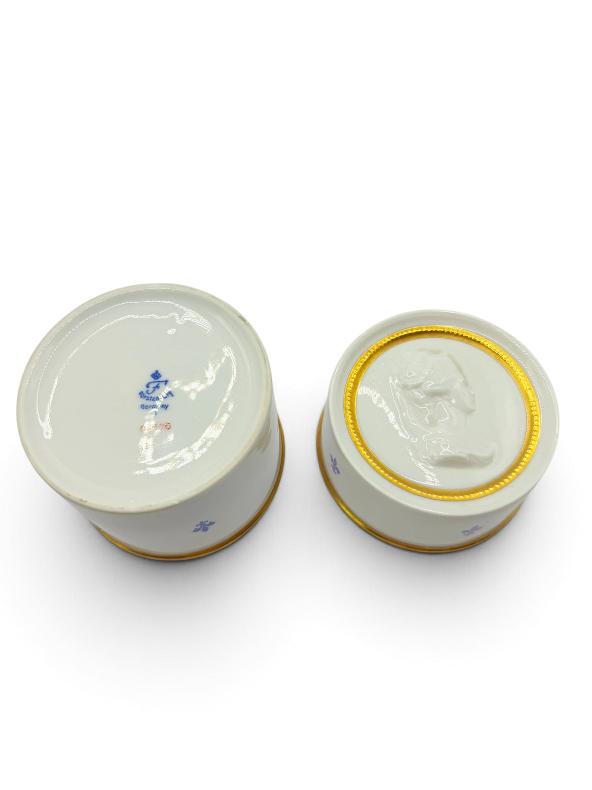Vintage Fürstenberg Porcelain Fleur-de-Lis Lidded Box with Portrait Medallion, Germany