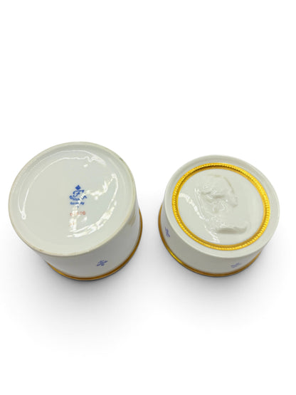 Vintage Fürstenberg Porcelain Fleur-de-Lis Lidded Box with Portrait Medallion, Germany