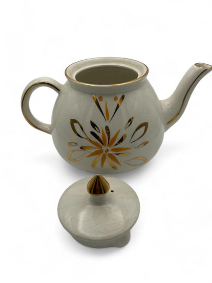  Staffordshire Teapot with Mid Century Gold Floral Design