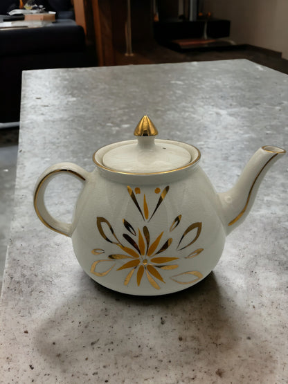 Staffordshire Teapot with Mid Century Gold Floral Design