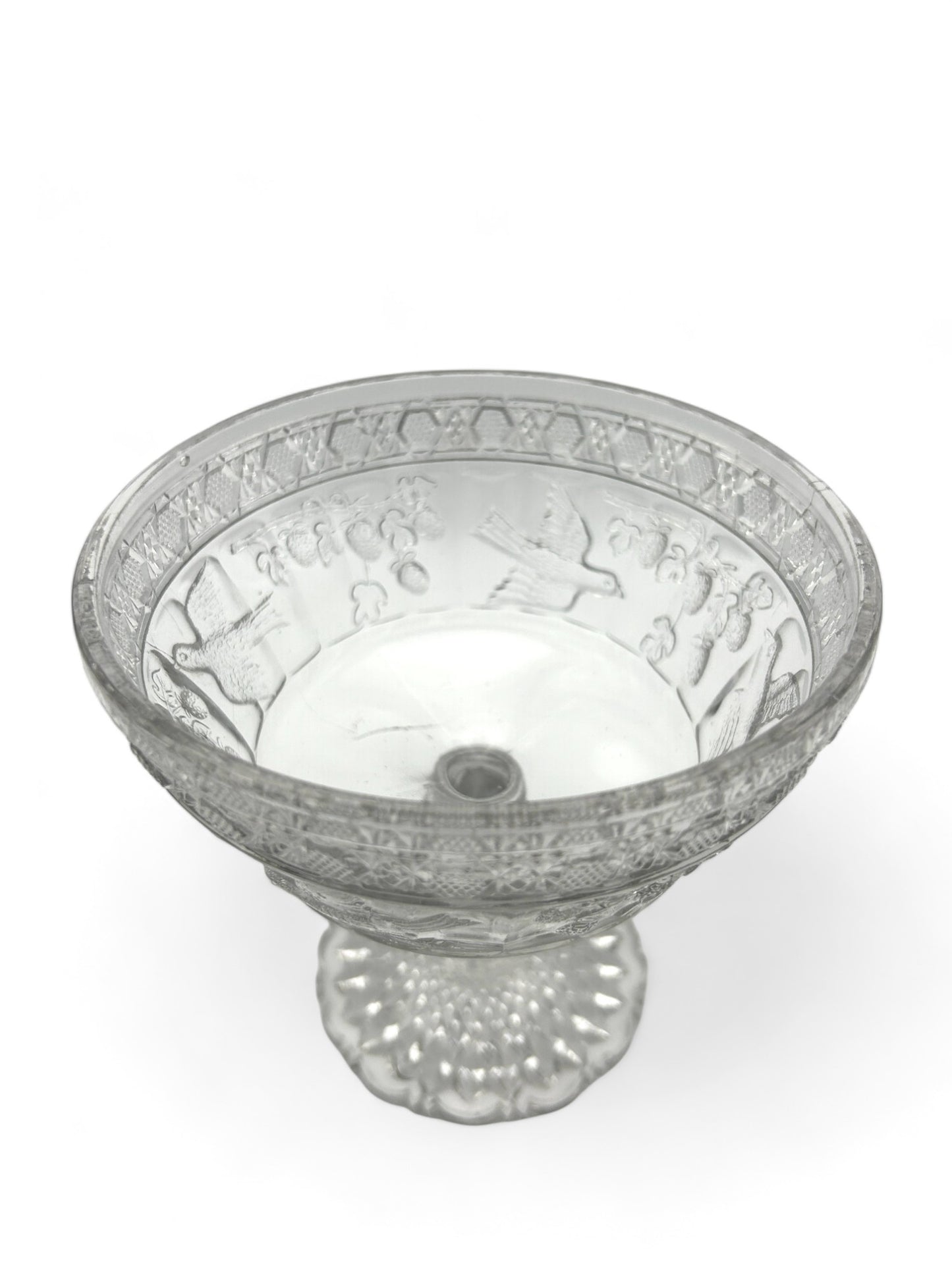 Glass Pedestal Covered Compote With Doves And Berries