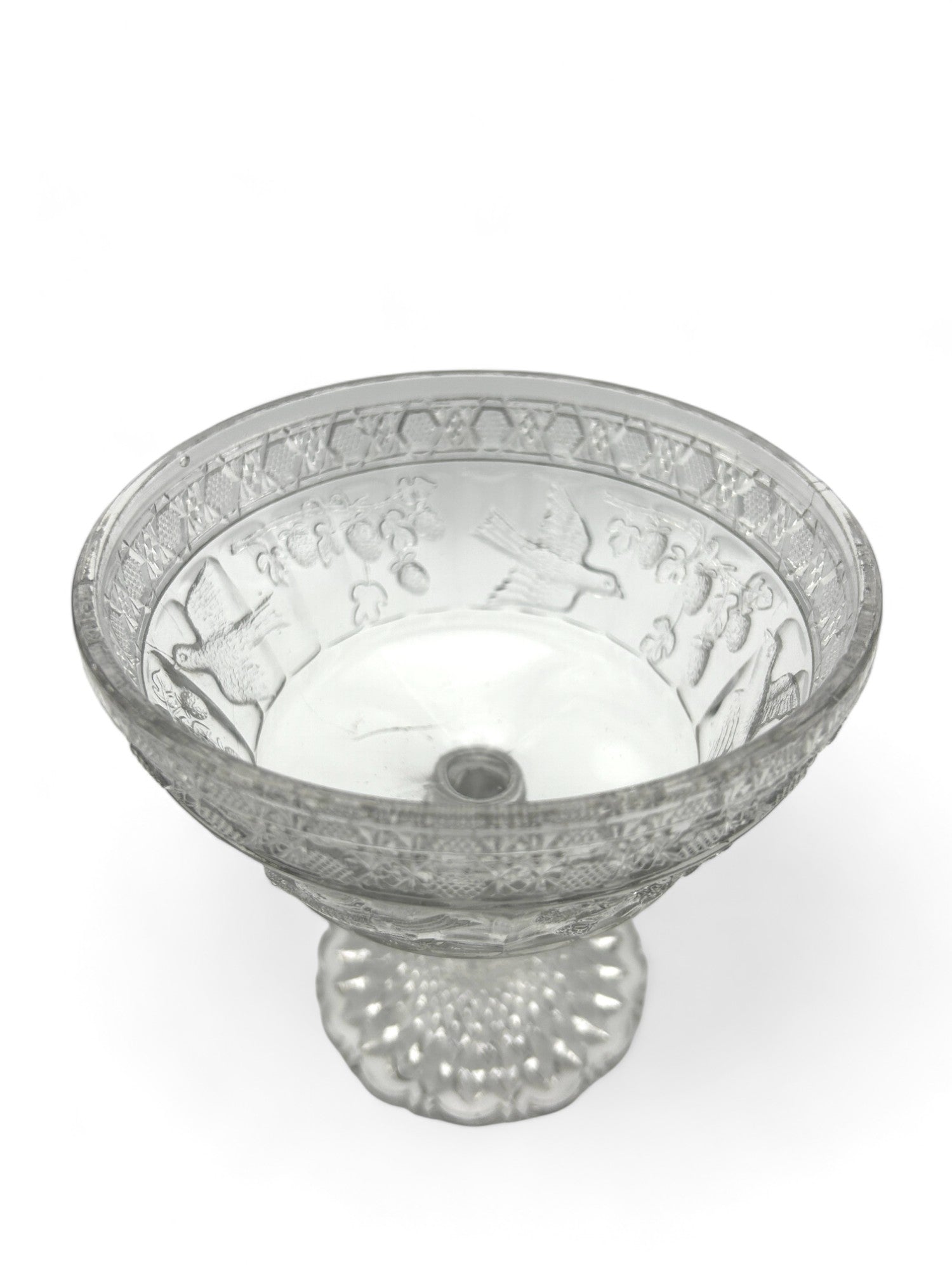 Glass Pedestal Covered Compote With Doves And Berries