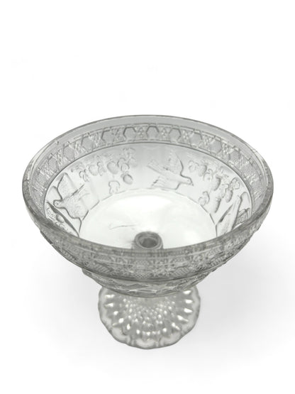 Glass Pedestal Covered Compote With Doves And Berries