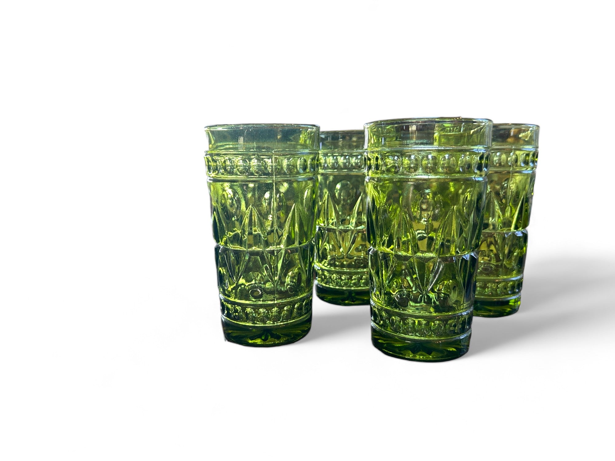 Vintage Green Pressed Iced Tea Glasses - Set of Four