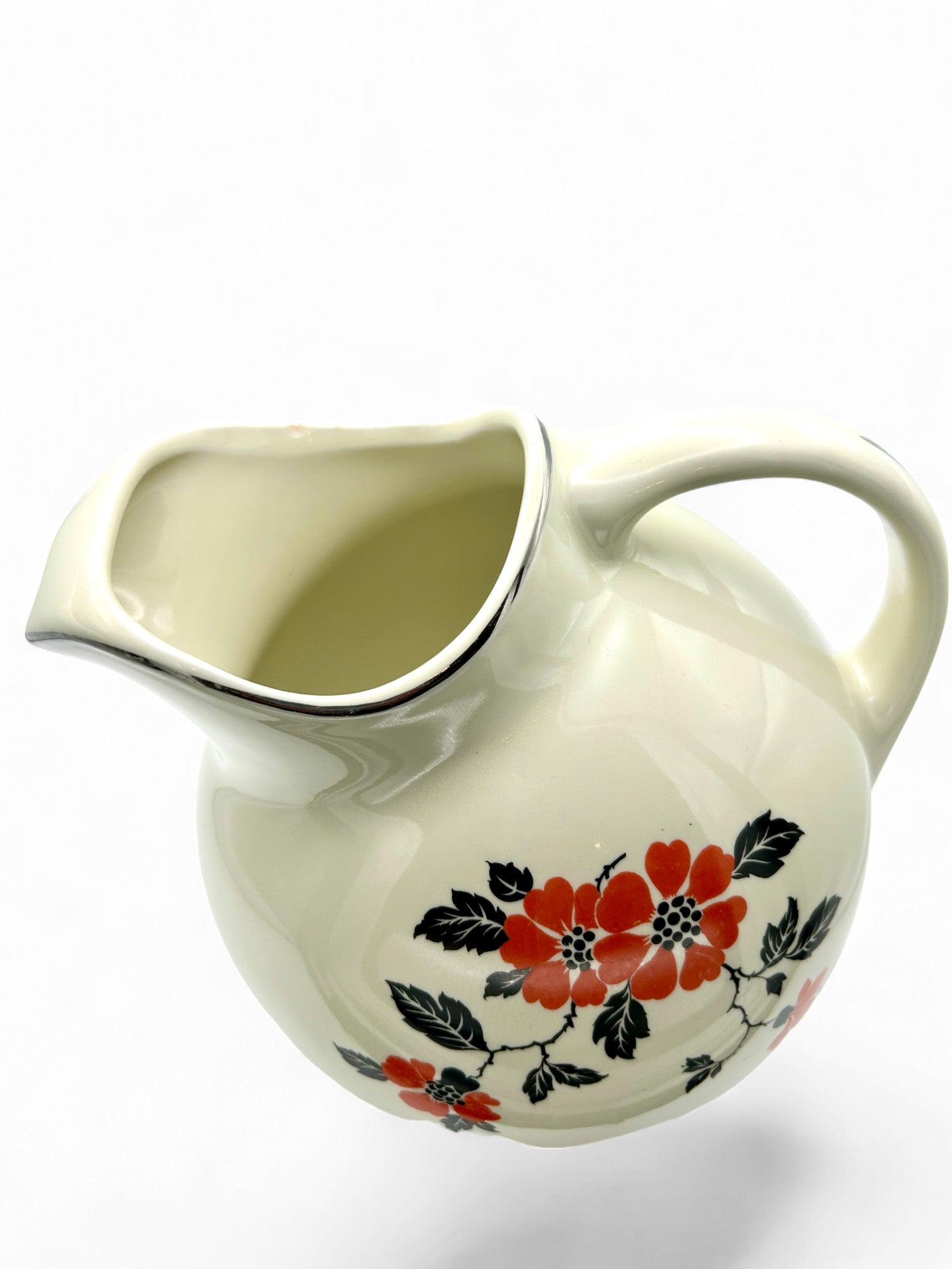 Halls China Superior Red Poppy Pattern Ceramic Ball Water Pitcher