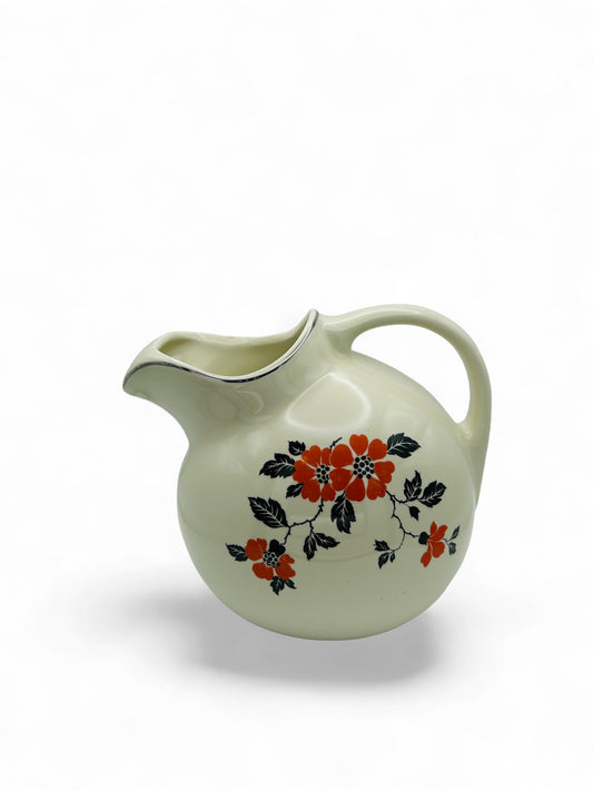 Vintage Hall's China Superior Red Poppy Pattern Ceramic Ball Water Pitcher